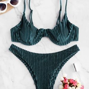 Ribbed velvet bikini swimsuit peacock blue